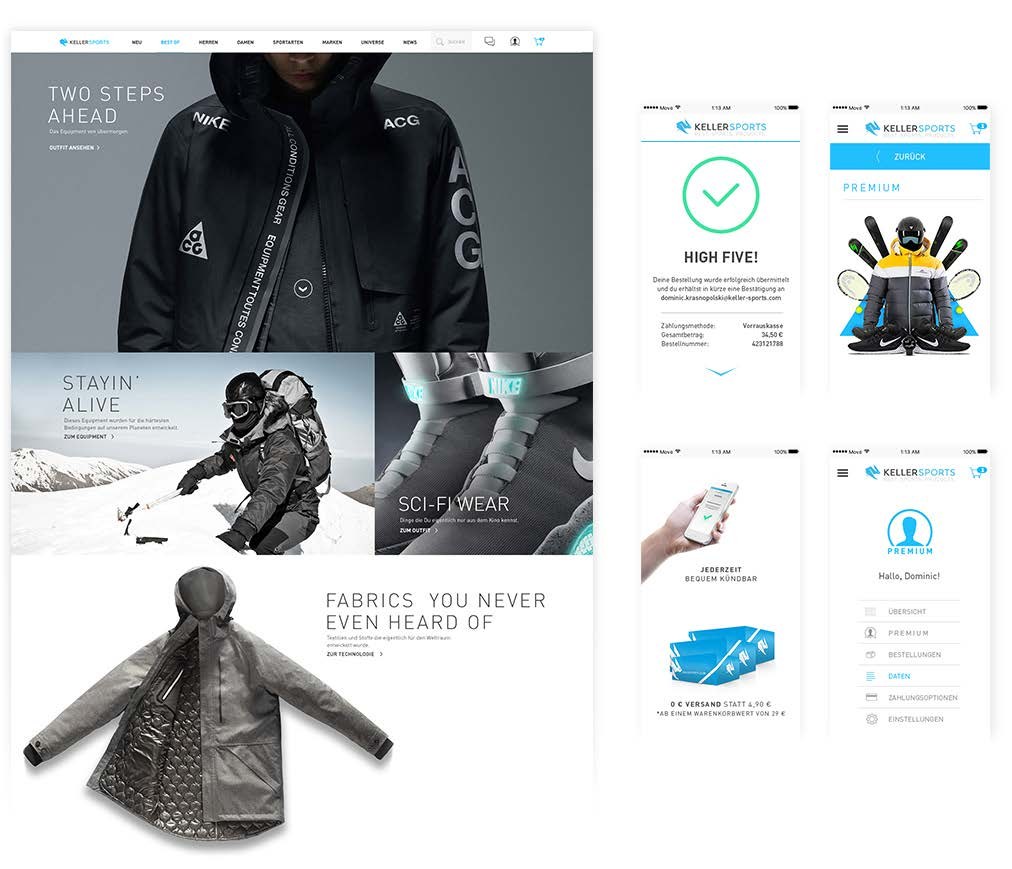 Keller Sports brand system collage — logo, product photography, and campaign imagery